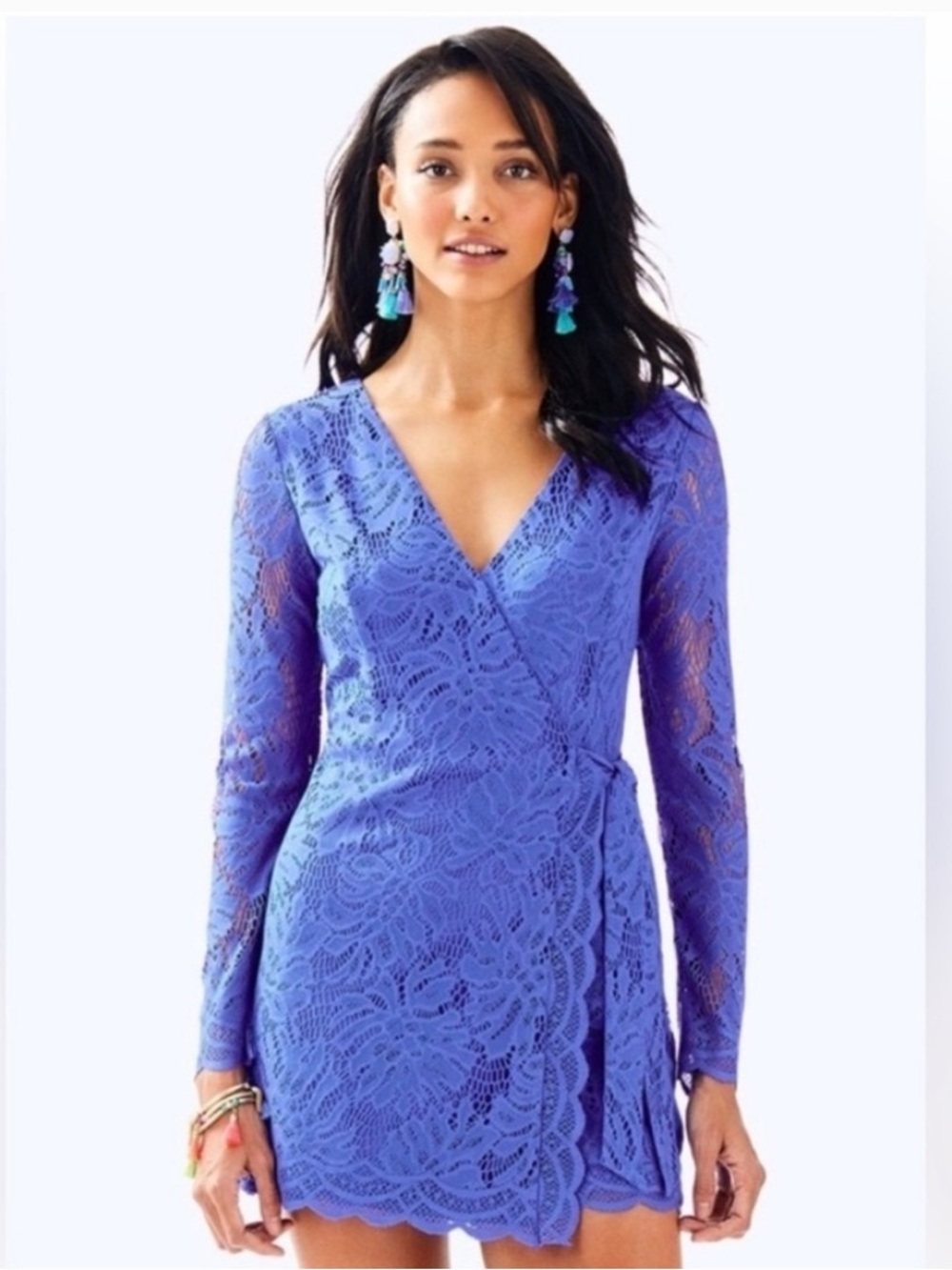 Lilly Pulitzer Tiki Wrap Romper Beckon Blue Paradise Found Lace, Size XS, NWT